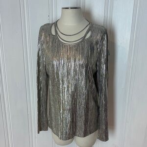 ✨ T Tahari Iridescent Metallic Chain-Neck Top — Size Medium/Large (estimated)